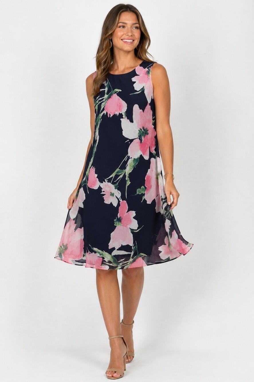American Living Size 8 Pink Floral Sleeveless A-Line Dress Knee Length